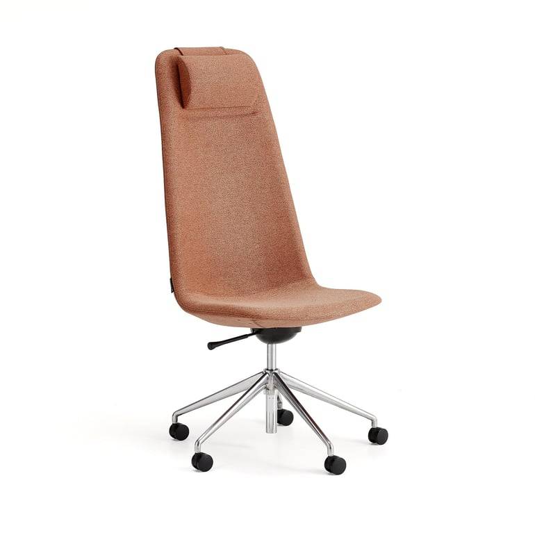 Stol LANGLEY, hög, med hjulstativ, borstad aluminium/koppar