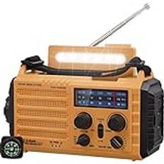 AM/FM/SW byggarbetsplatsradio vevradio, bärbar 5-vägs väder solradio, dynamo handvev, powerbank, LED campinglampa, SOS-larm, kompass, USB-port för laddning av mobiltelefon i nödsituationer