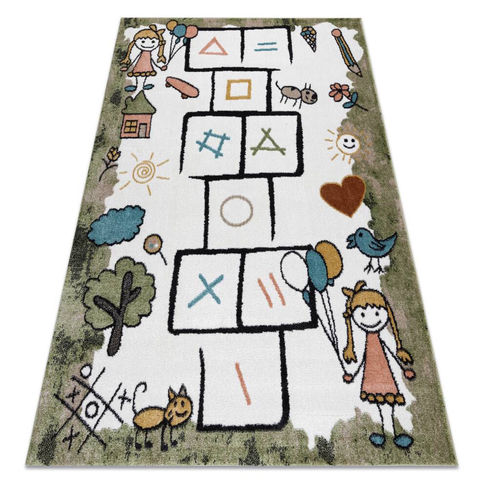 Matta FUN Hop för barn, hoppa hage, djur grön 160x220 cm