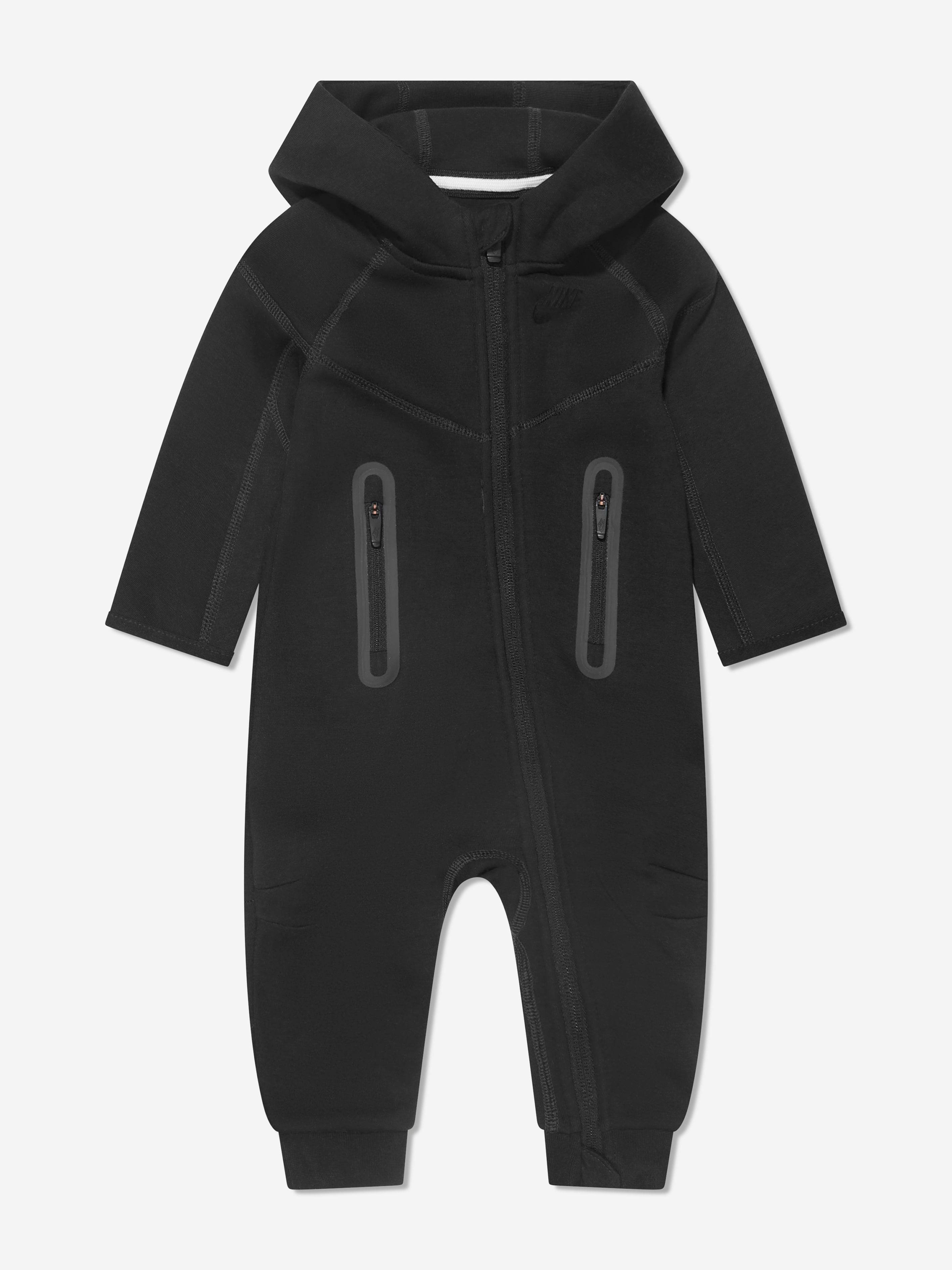 Nike Baby Boys Tech Fleece Hooded Coverall in Black - Black / 12 Mths (12 Mths)
