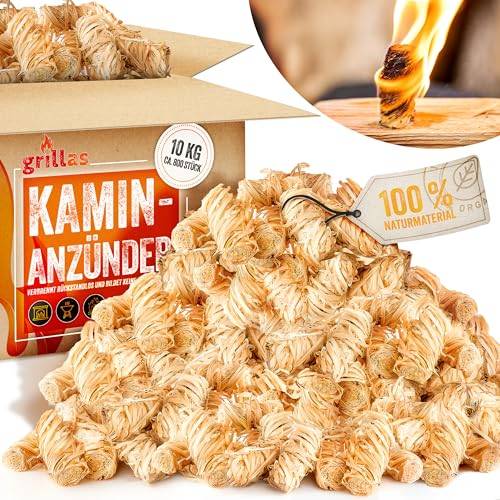 grillas Kaminanzünder 10 kg (ca. 800 Stück) Grillanzünder aus Bio Holzwolle & Wachs | Anzünder Kohleanzünder Ökologisch | Wachsanzünder Umweltfreundlich | Anzündwolle Ofenanzünder Lange Brenndauer