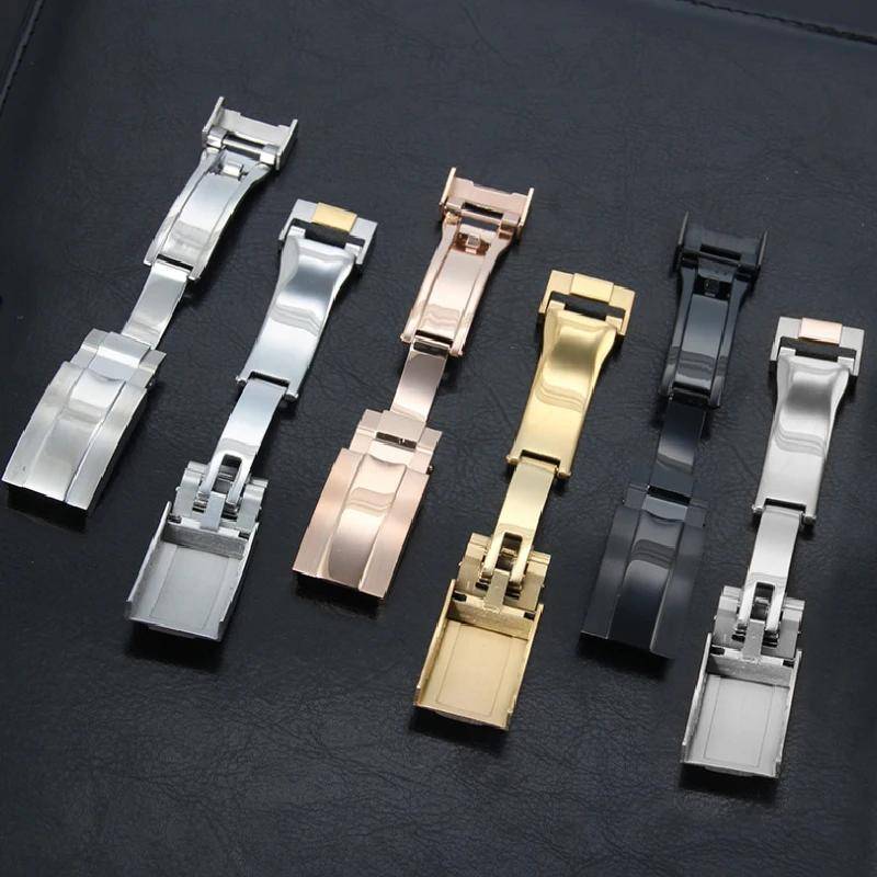 9x16mm Klockarmbandslås för Rolex Submariner Daytona GMT Yacht-Master Rostfritt Stål Justerbart Metallknapp Klockspänne