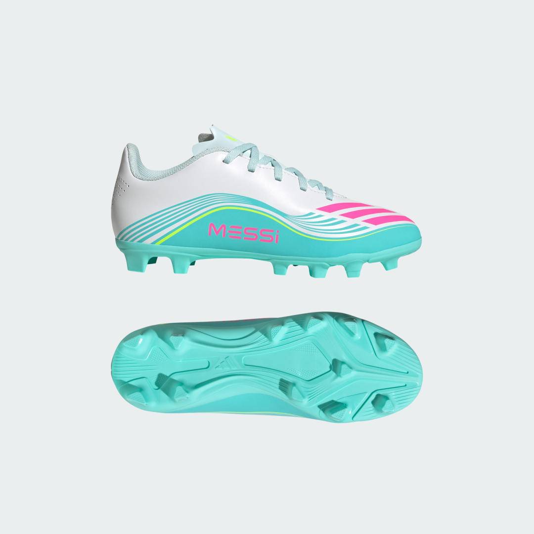 F50 MESSI CLUB Firm Ground / Multi Ground Fotbollsskor för barn - Cloud White / Lucid Pink / Flash Aqua - 34