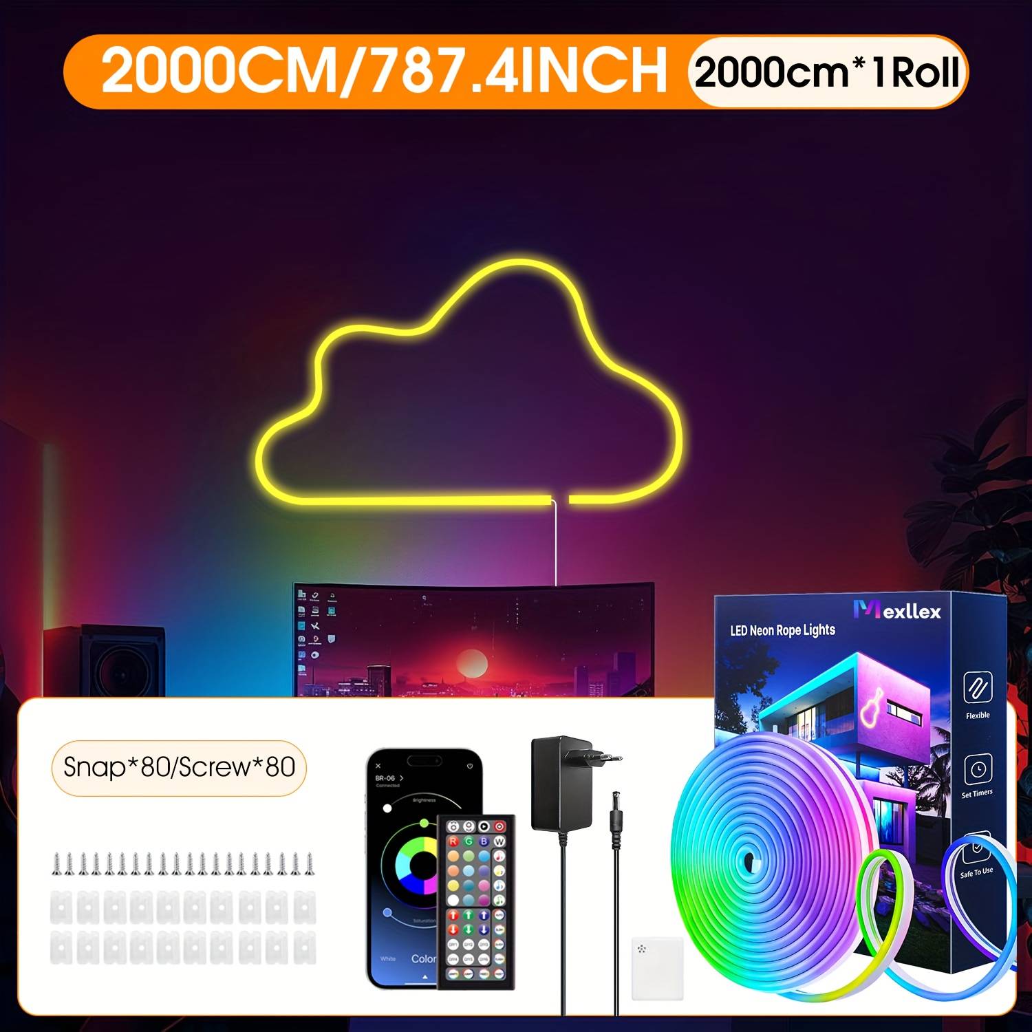 5m/10m/15m/20m/30m Led Neon Light Strip, 24v Key, Remote Control/application Control, Flexible Rgb Light Strip, Ip67, Suitable For Bedroom, Room And Outdoor Decoration