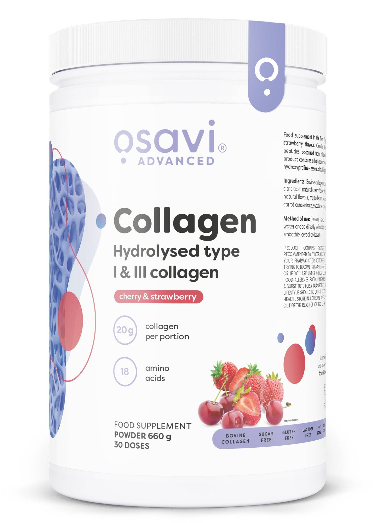 Collagen Hydrolysed Type I & III Cherry & Strawberry 660g