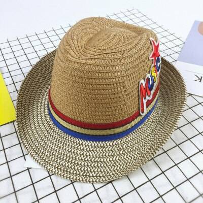 2-8 år gammalt barn sommar solskyddsmedel halmhatt brevbroderi färgmatchning casual cowboyhatt bebis pojke strandvisirmössa e11 - Kaki