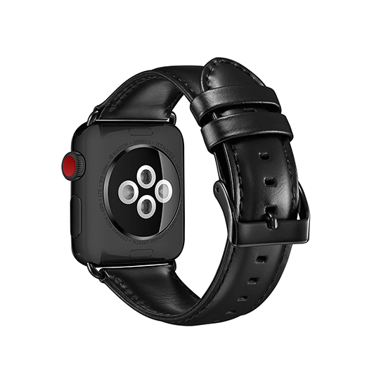 Apple Watch (42/44/SE/45/46/49mm) - ICECASE™ Retro Ægte Læder Urrem - Sort