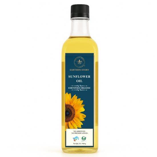 Earthen Story Kallpressad Solrosolja 1L – Certifierad Ekologisk & Oraffinerad | Kemikaliefri Matolja | Rik på Antioxidanter