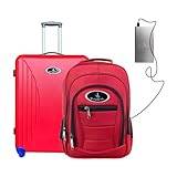 (Cabin resväska + ryggsäcksväska + Powerbank) Vivien Kondor resa smart bagage ABS hårt skal vagn med TSA-lås, Silver Powerbank, Red Cabin Suitcase, Röd ryggsäck väska