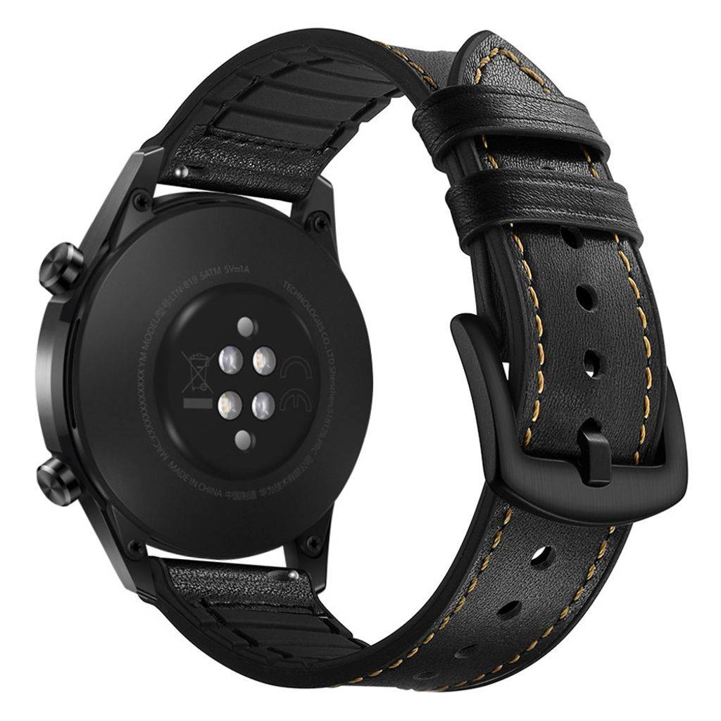 Huawei Watch GT/GT 2 m.fl Klockarmband Äkta Läder/Silikon – Svart
