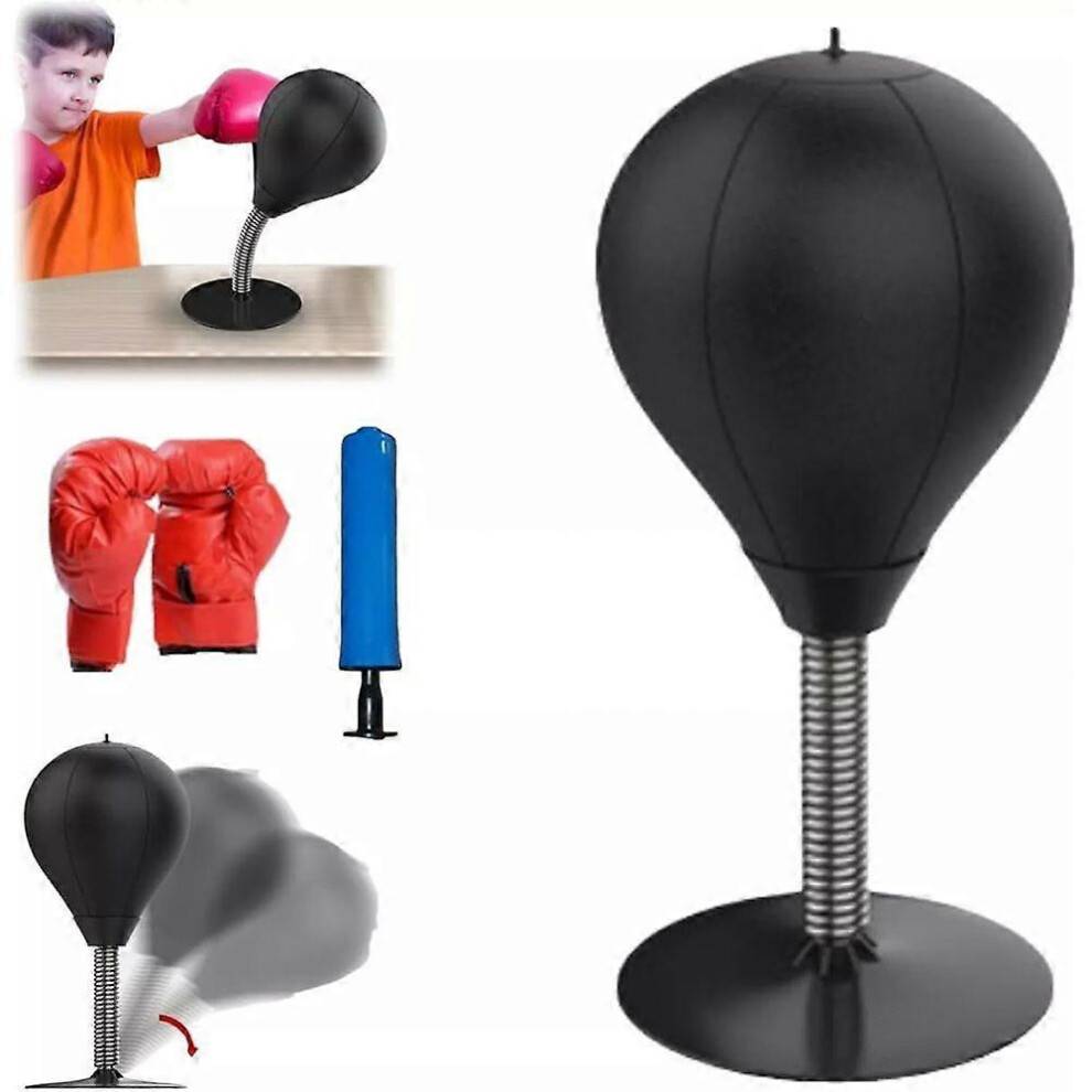 (Solid Black Half Finger) Desktop Boxing Punching Bag Stress Relief Speed Training Punching Bag Muay Tai Exercise Suction Tab