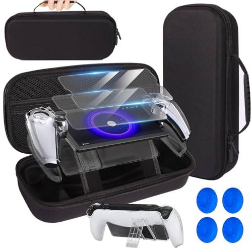 Väska tillbehör för Playstation Portal, iulrtba bärväska och hård PC skyddsfodral med Kickstand för PS5-portal, hårt skal bärväska för PS portal, 2 härdad skyddsfilm, 4 humbstick lock