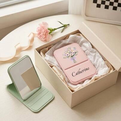Personlig kvadratisk sminkspegel, anpassningsbar fickspegel med namn och logotyp, tärngift, bästa vän, mors dag-present, vikbar sminkspegel, blommig r - Multifärgad (svart,rosa,Vit,grön)