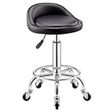 Swivel Stools with Wheels Swivel Chairs Office Reception Leisure Rolling Stools Home Bedroom Adjustable Barstools with Backrest, PU Seat and Wheels, Black