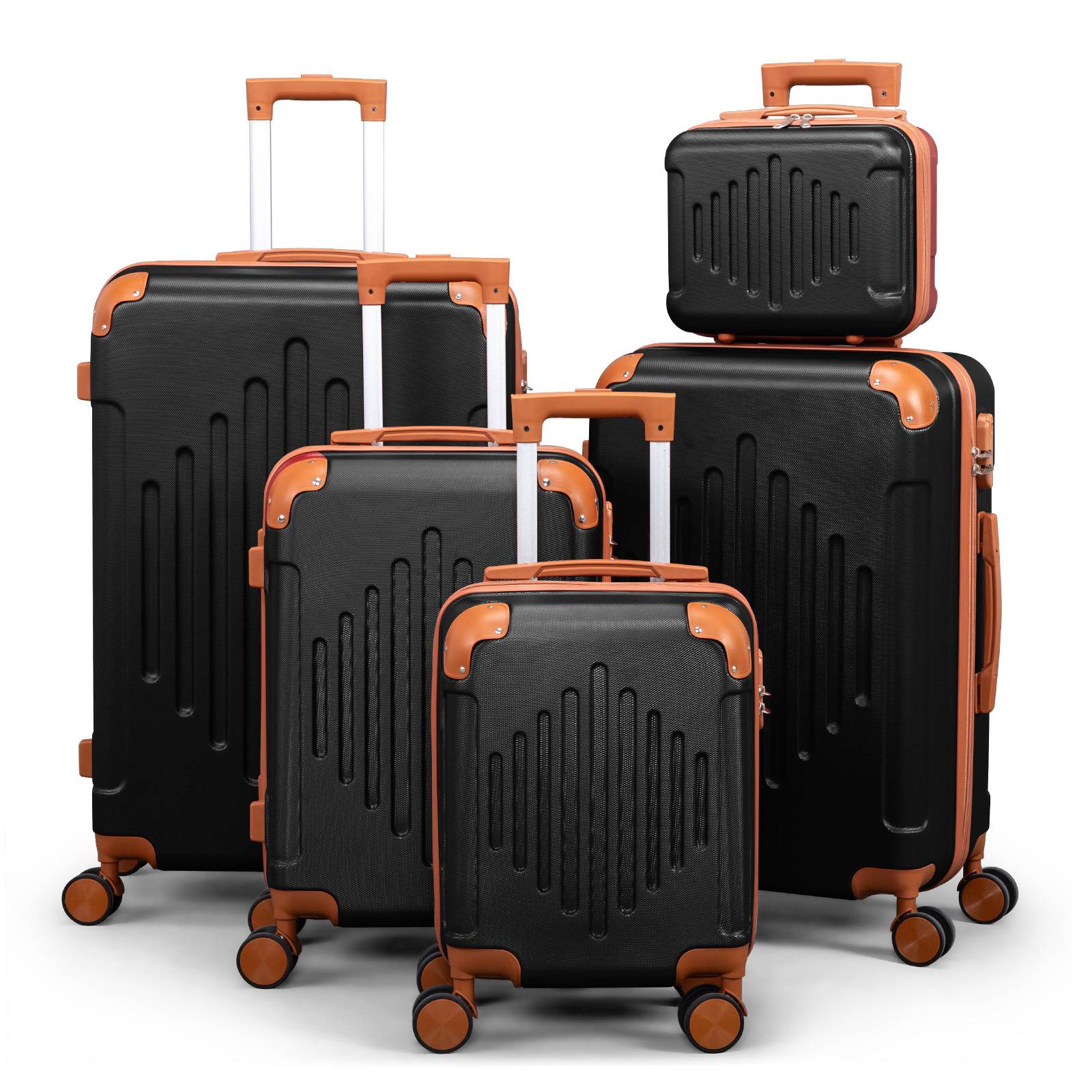 Dark Purple With Brown Hardside Luggage Set, 4/5pcs Hard Shell Suitcase Expandable With Spinner Wheels, Lightweight Travel Luggage (12/16/20/24/28 Inch)