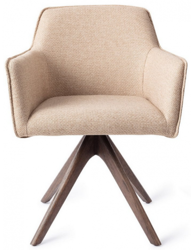 HOFU Spisebordsstol med armlæn og drejefod i egetræ og polyester H83 cm - Valnød/Lys beige