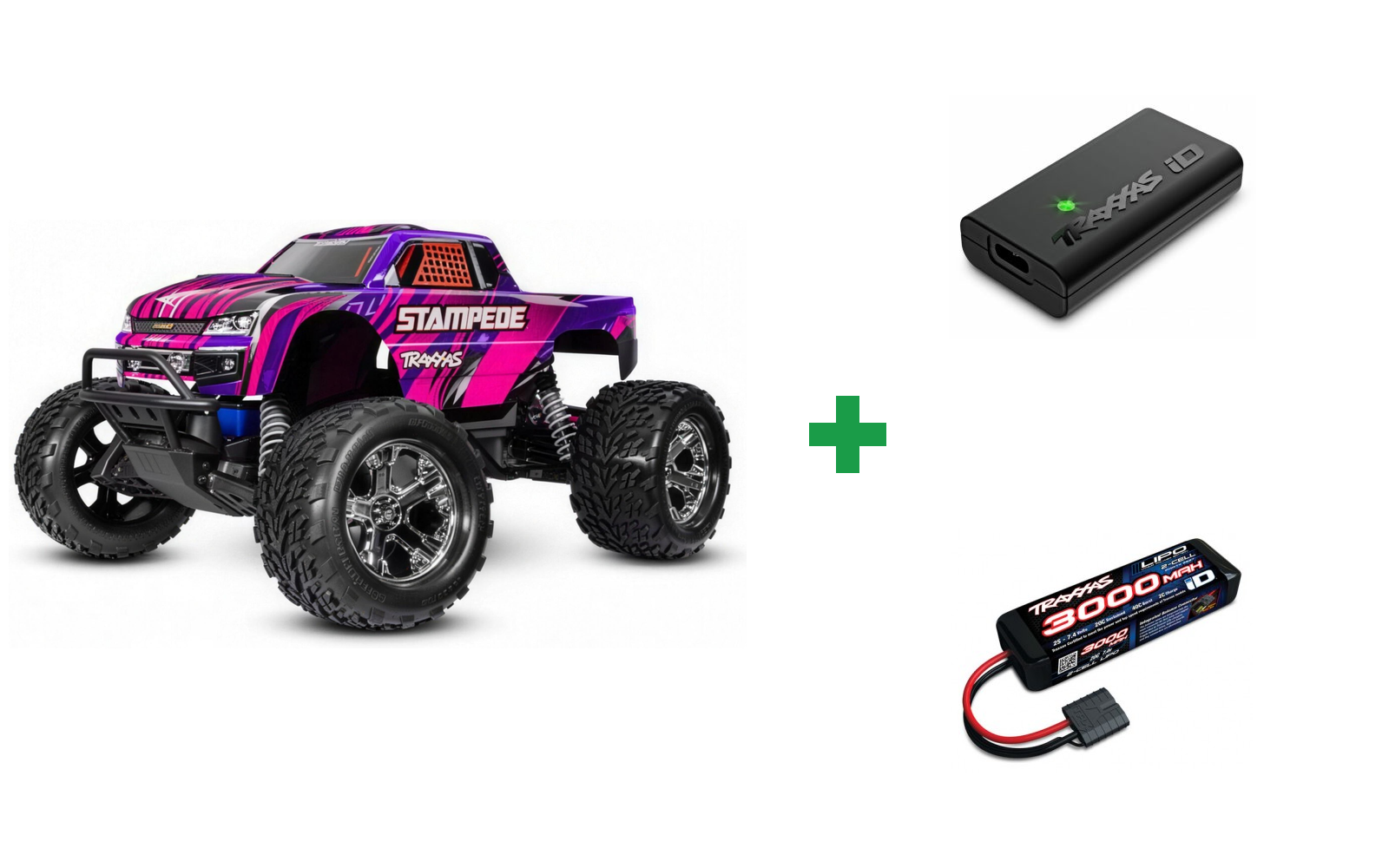 Traxxas 36254-8 Stampede 2WD RTR + USB-C strømforsyning og kabel - Kombopakke - Pink