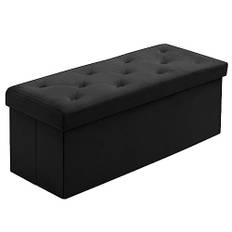 BRIAN & DANY hopfällbar förvaringsottomanbänk, sammet stor ottoman förvaringslåda för vardagsrum och sovrum 110 x 40 x 40 cm, svart
