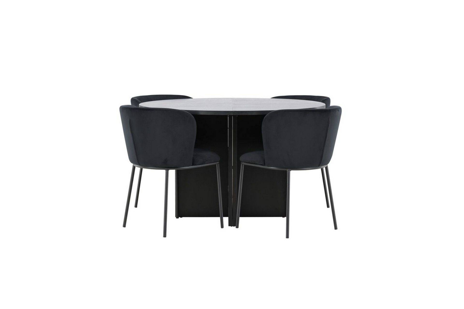 Matgrupp Strada Runt 120/170 cm Svart med Edina Stolar 4 st, - Venture Home