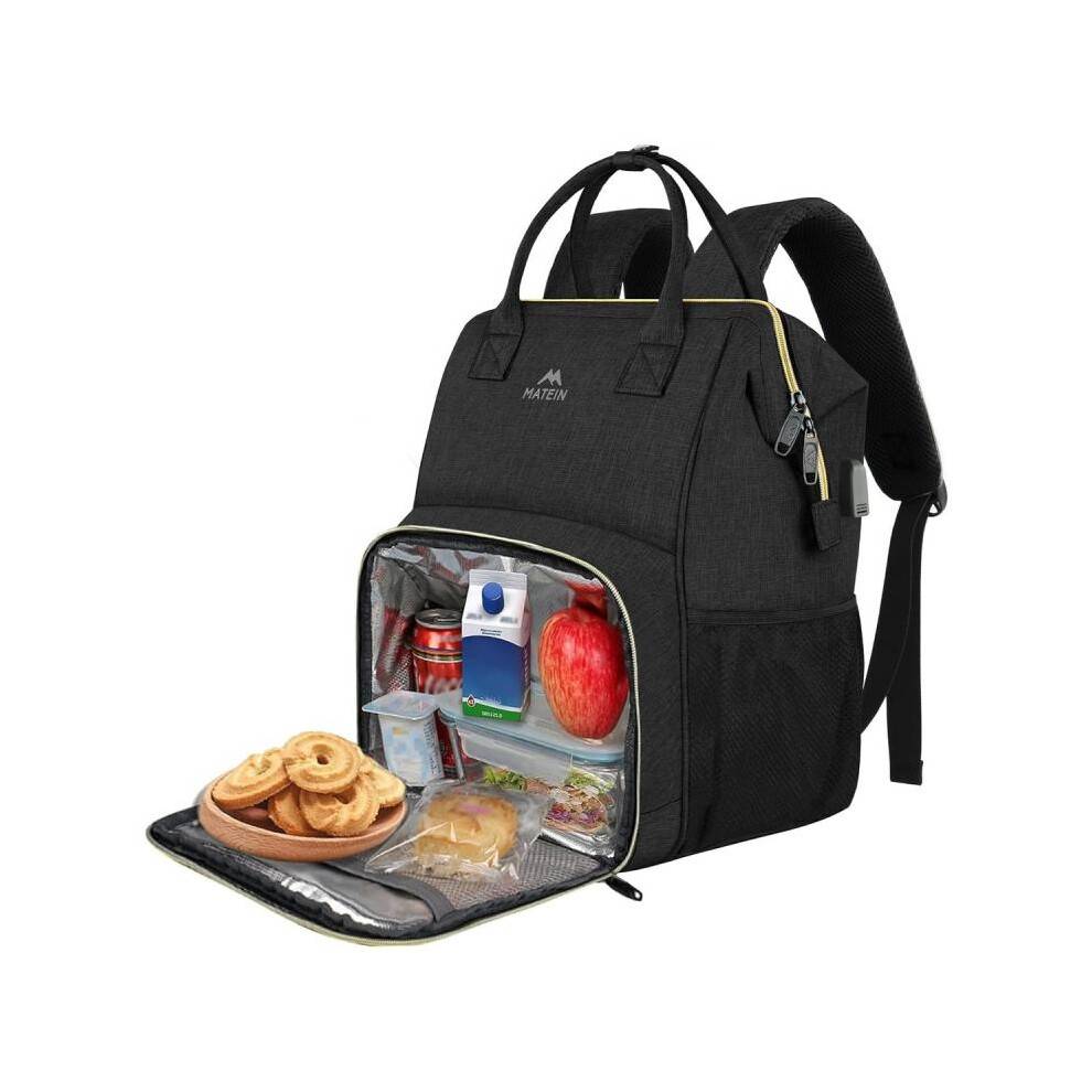 Matein 1368 Black 15.6 Inch Laptop Backpack for Women College Travel Waterproof USB Charging Thermal Lunch Bag Work Casual Bookbag