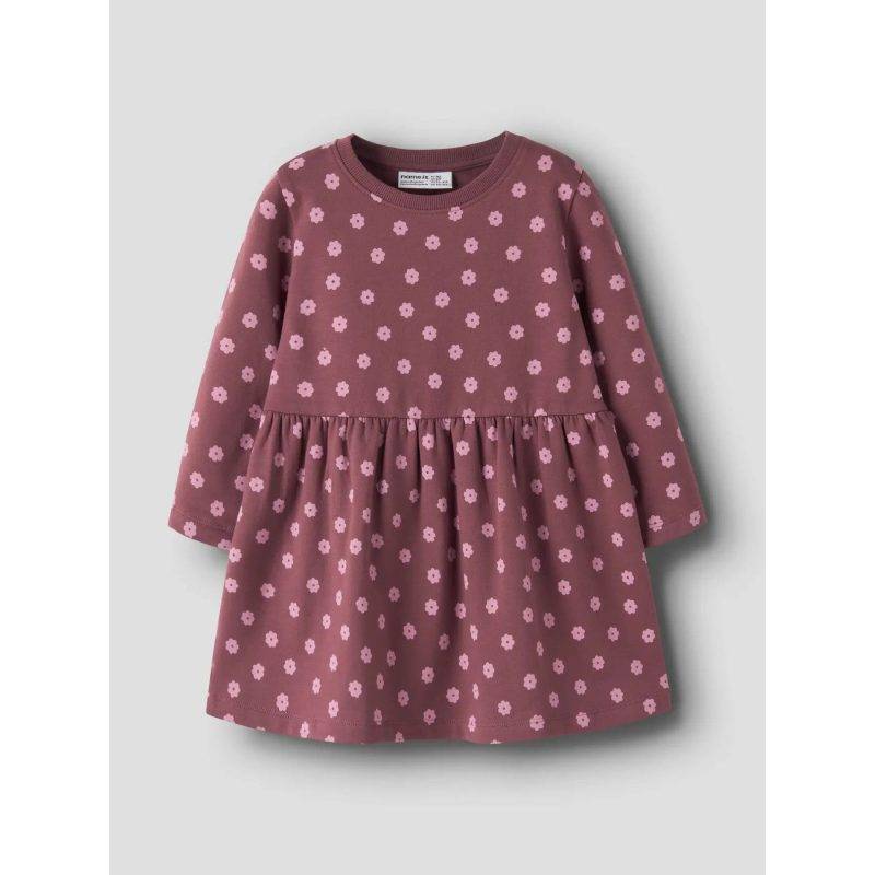 Name It Mini Davina sweat kjole i rødbrun med blomster til piger