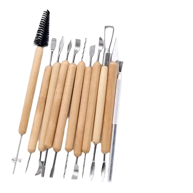 11-Piece Ceramic Clay Modeling Tool Set, Smooth Wooden Handles, Professional Ceramic Clay Modeling Tools