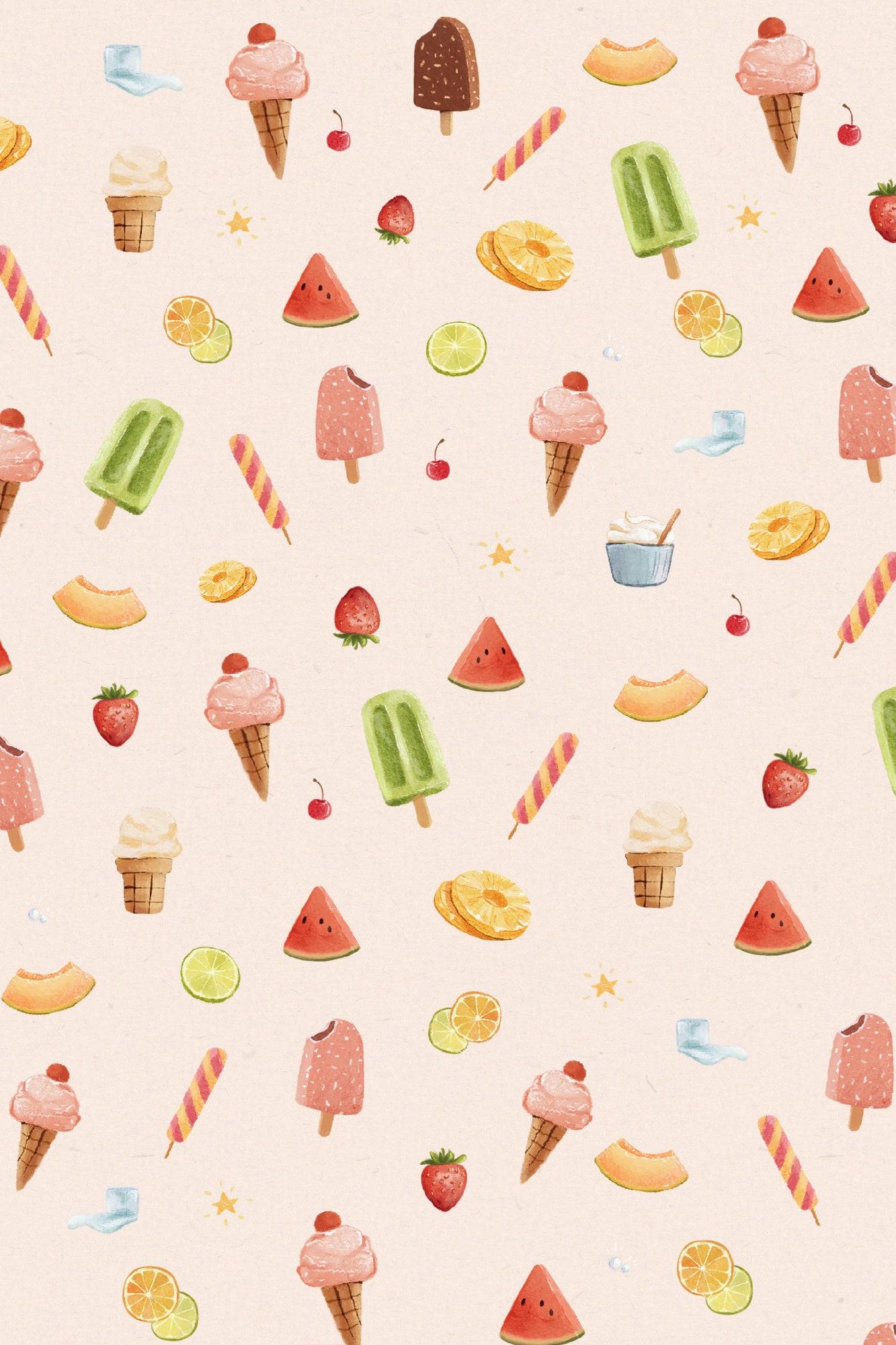 Sweet Ice Cream Pattern Poster och Canvastavla - Poster / 70x100 cm