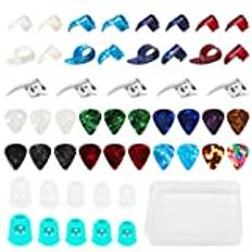 52 st gitarrplektrum för gitarr, tumplektrum, gitarr, fingerskydd, metall, gitarrplektrum för gitarrtillbehör, kit med förvaringslåda för elektrisk akustisk klassisk gitarr, bas, banjo, ukulele