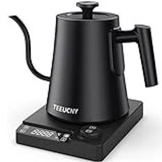 TEEUCNY Vattenkokare Elektrisk vattenkokare, Rostfritt stål Swan Neck vattenkokare, Vattenkokare med temperaturjustering för handgjort kaffe och te, LED-skärm, Håll dig varm funktion, 1200W, 1L