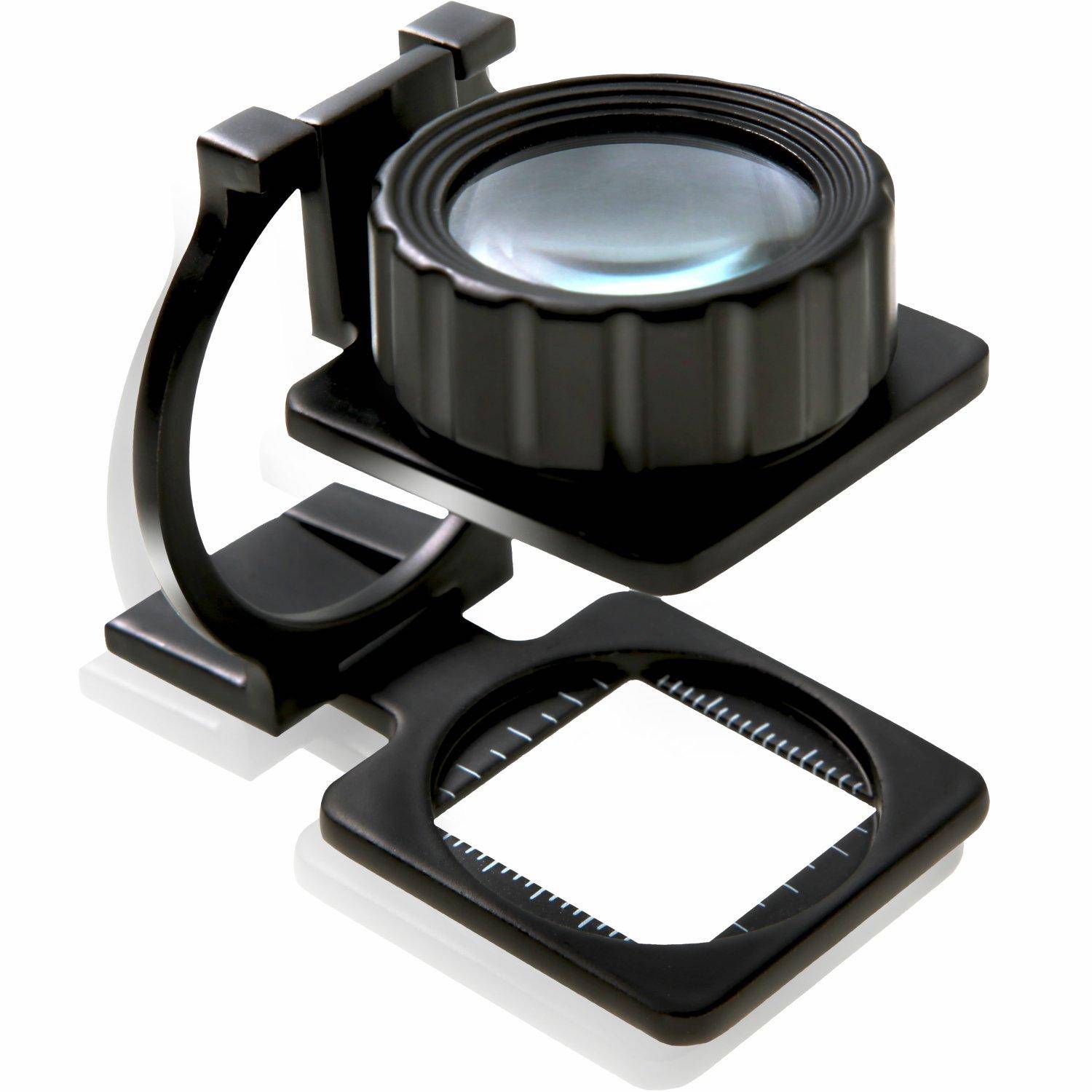 Phoenix Foldable Stand Striped Viewing Loupe Linen Tester Measuring fiber threads 2 types of measurements term warranty 45 Magnifying Glass Loupe [15x svart
