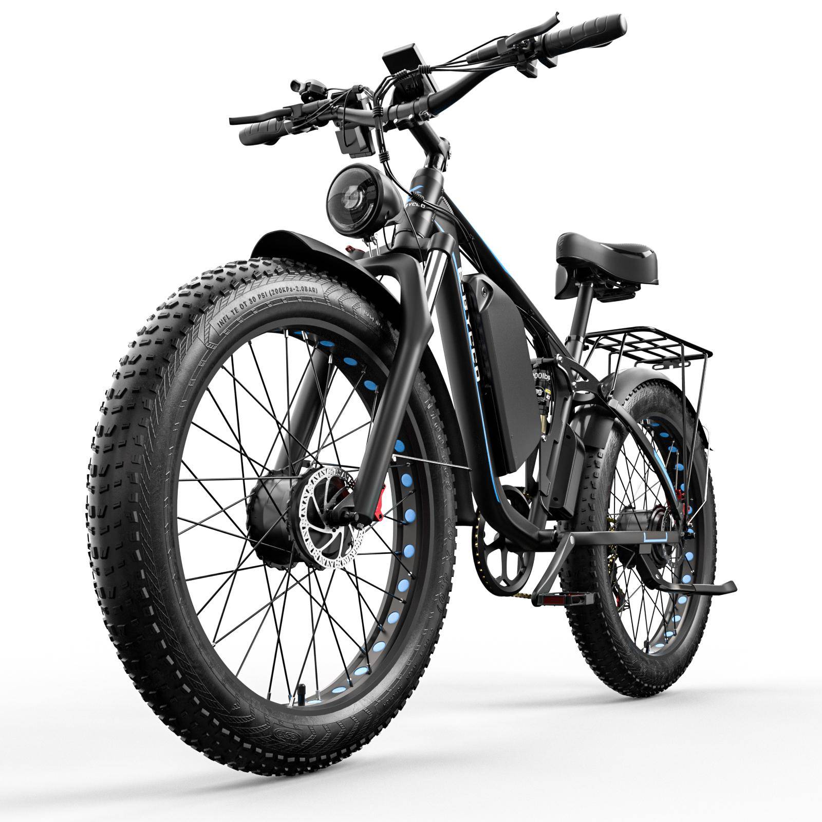 E·Bycco EB7Pro Electric Bike for Adults, 2000W Dual Motor 48V 23Ah Battery, 26'' blå/svart