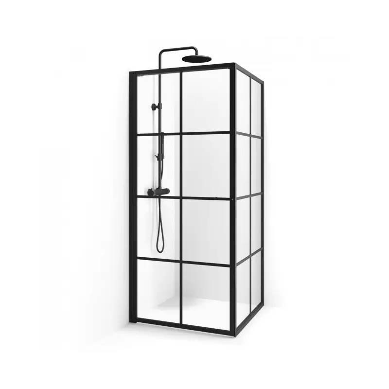 Cassøe New York hjørneløsning væg/dør 125,5 x 98,5 cm, med sort ramme og sprosser