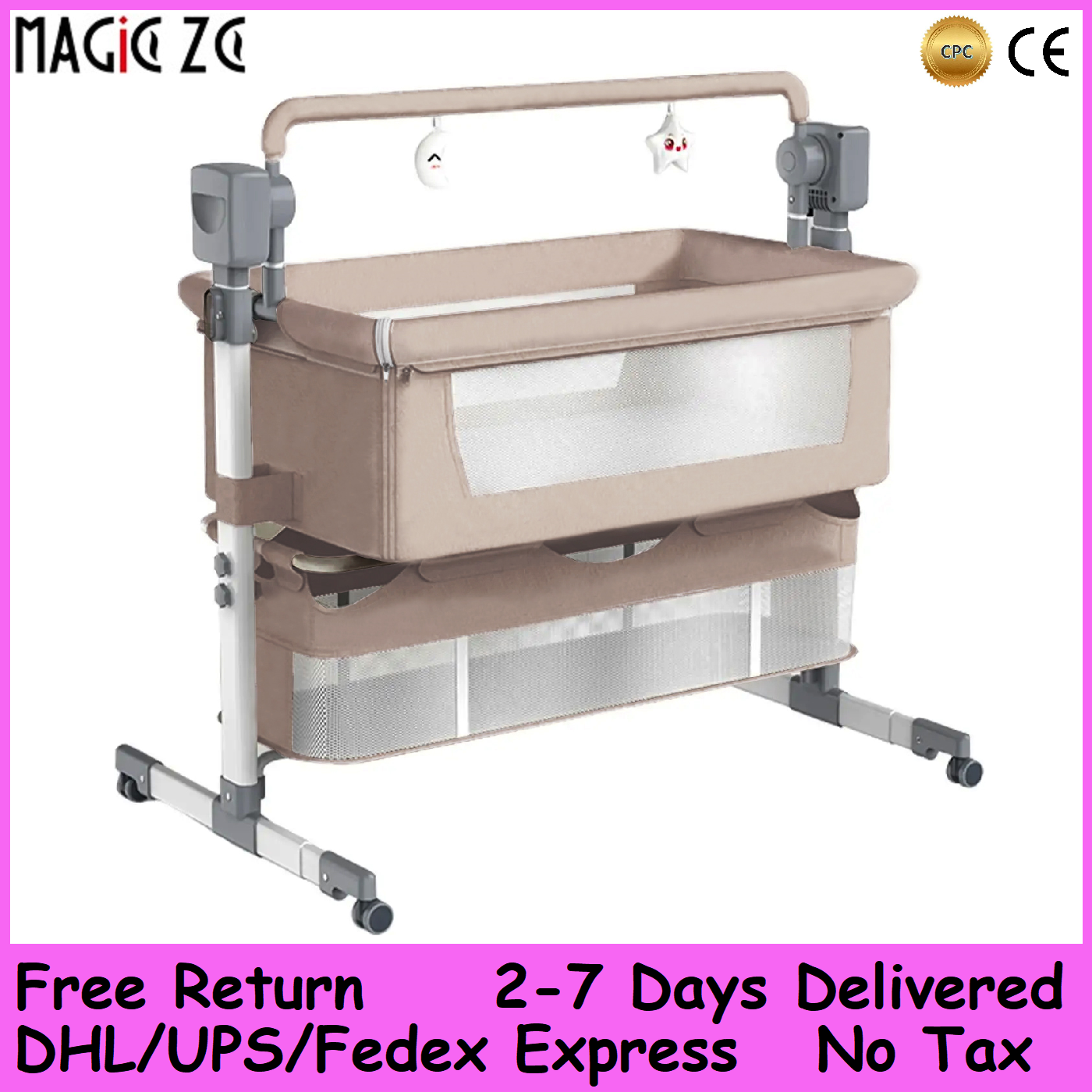 Electric Baby Bassinet Bedside Sleeper Co-Sleeper Crib Portable Infant Rocker Cradle with 5 Swing Speeds Bluetooth Music Adjustable Height Anti-Reflux Mesh Breathable Co-Sleeping Baby Bed with Wheels