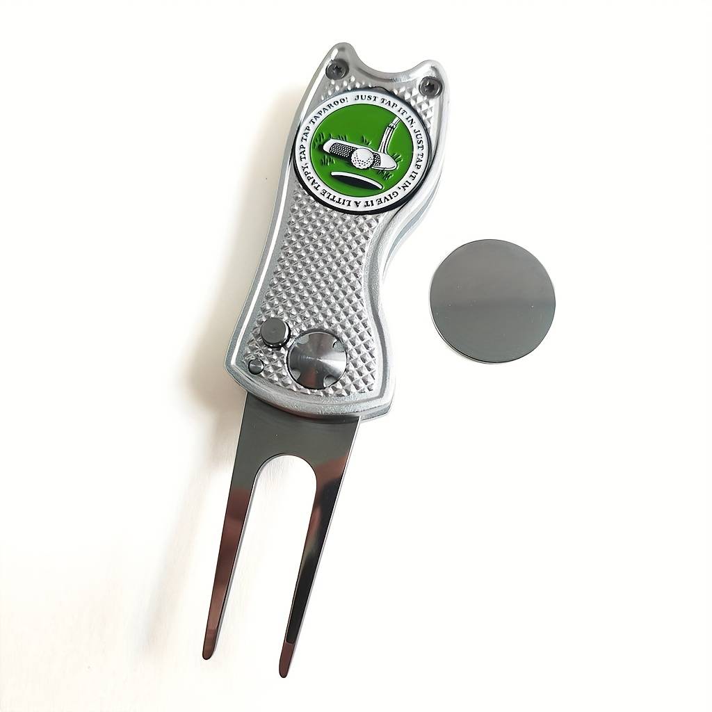 1pc Golf , High-quality Golf Tool With Aluminum Alloy Handle And Stainless Steel Fork. Includes 1 And 2 Magnetic Golf Ball Markers. A Practical And Durable Essential Golf Accessory
