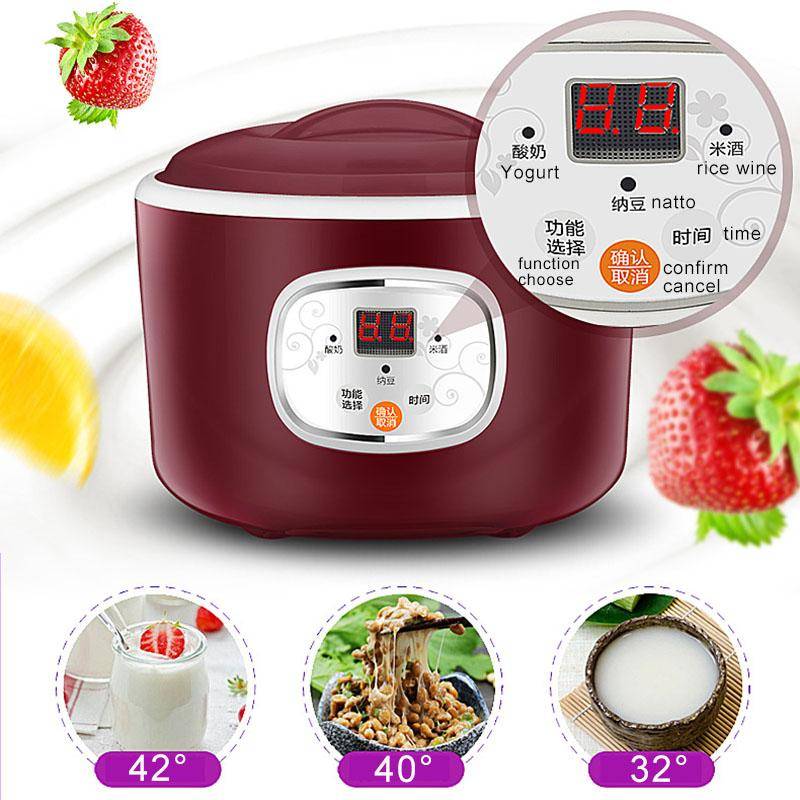 220V 1L Yoghurtmaskin Automatisk Yoghurtmaskin Hushåll DIY Yoghurtverktyg Risvin Natto-maskin Rostfritt stål Foder