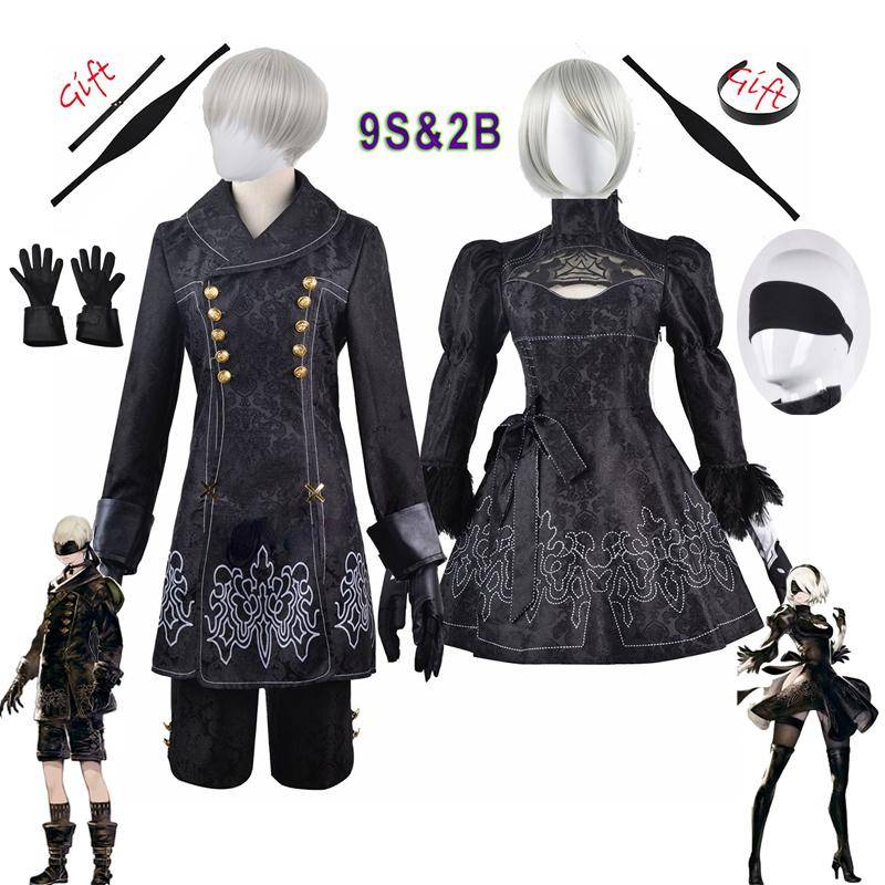 Anime Nier Automata Cosplay 9S Yorha 2B Cosplaydräkt Herr Damkläder Peruk Förklädnad Kostym Stor Storlek Fint Fest Svart Klänning cm