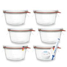 WECK 290 ml Einmachglas Sturz-Form Schale - verwendbar als Marmeladenglas, Vorratsglas, Konservenglas 6 Stück Inklusive Etikett - Made in Germany
