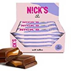 NICKS Soft Toffee choklad bar med karamell utan tillsatt socker,110 kalorier, 3.5 net carbs, Glutenfri, Low carb godis (15x28g)