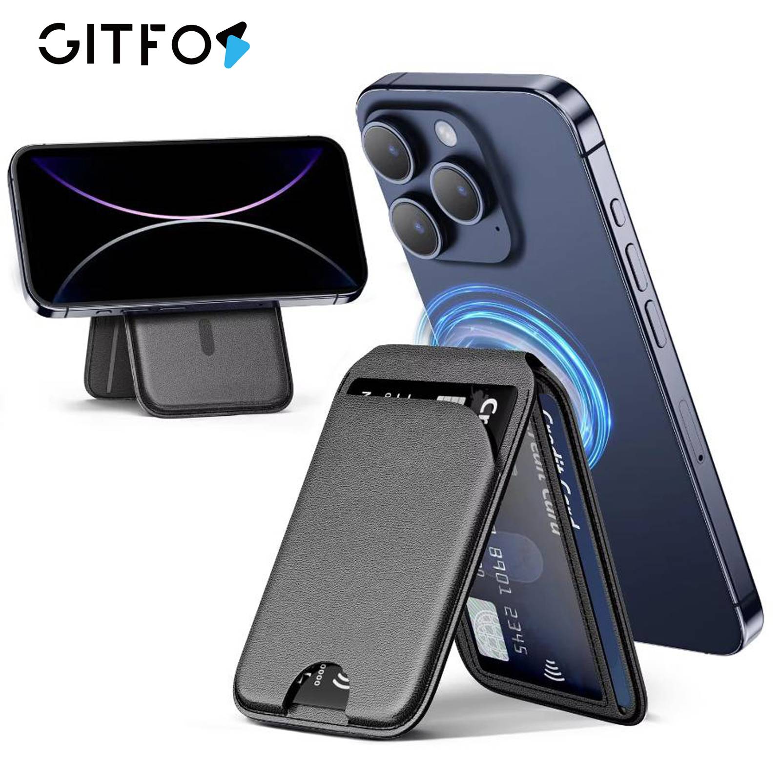 GITFOS Magnetic Wallet Phone Stand for IPhone17 16 15 14 Lightweight MagSafe Phone Card Stand Leather Magnetic Card Holder