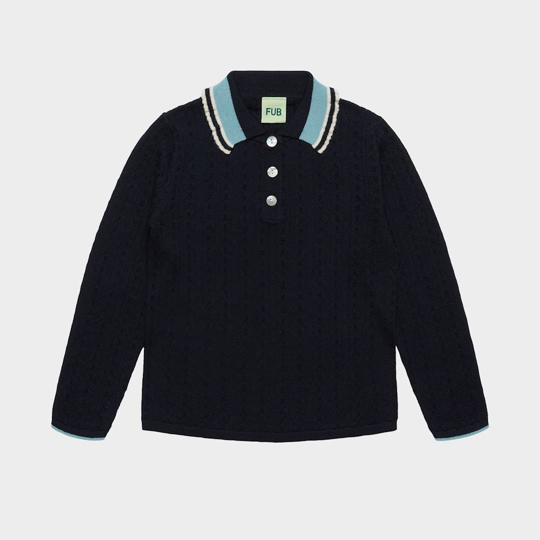FUB Pointelle Polo Dark Navy Dark Navy 140 cm Marinblå 140 cm Flickor