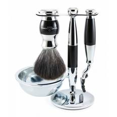 Edwin Jagger - 4 Piece - Mach 3 Shaving Set Ebony - Synthetic Shaving Brush