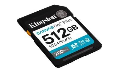 Secure Digital SDXC 512 GB Kingston Canvas Go! Plus Gen4, 200/160 MB/sek, Class 10, UHS-I U3, V30, A2