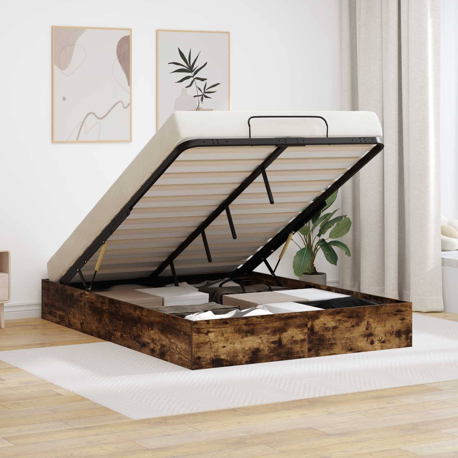 vidaXL Ottoman Sängram Rökt Ek 203 x 140 x 25 cm Konstruerat trä