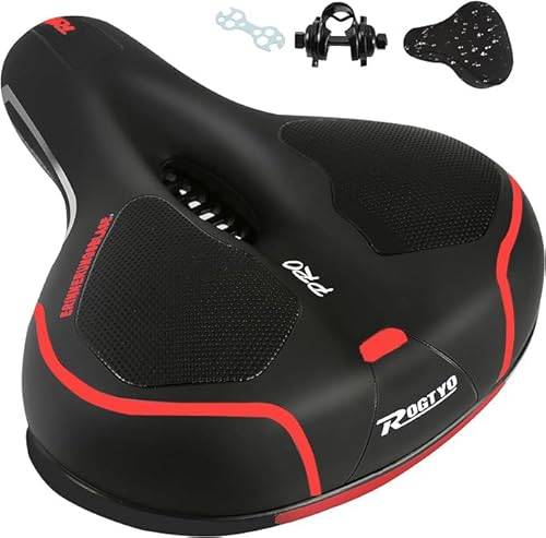 ROGTYO Pro 2.0 Cykelsadel, gelsadel, bred och mjuk, luftgenomsläpplig och stötdämpande, med ergonomiskt minnesskum, vattentät, röd