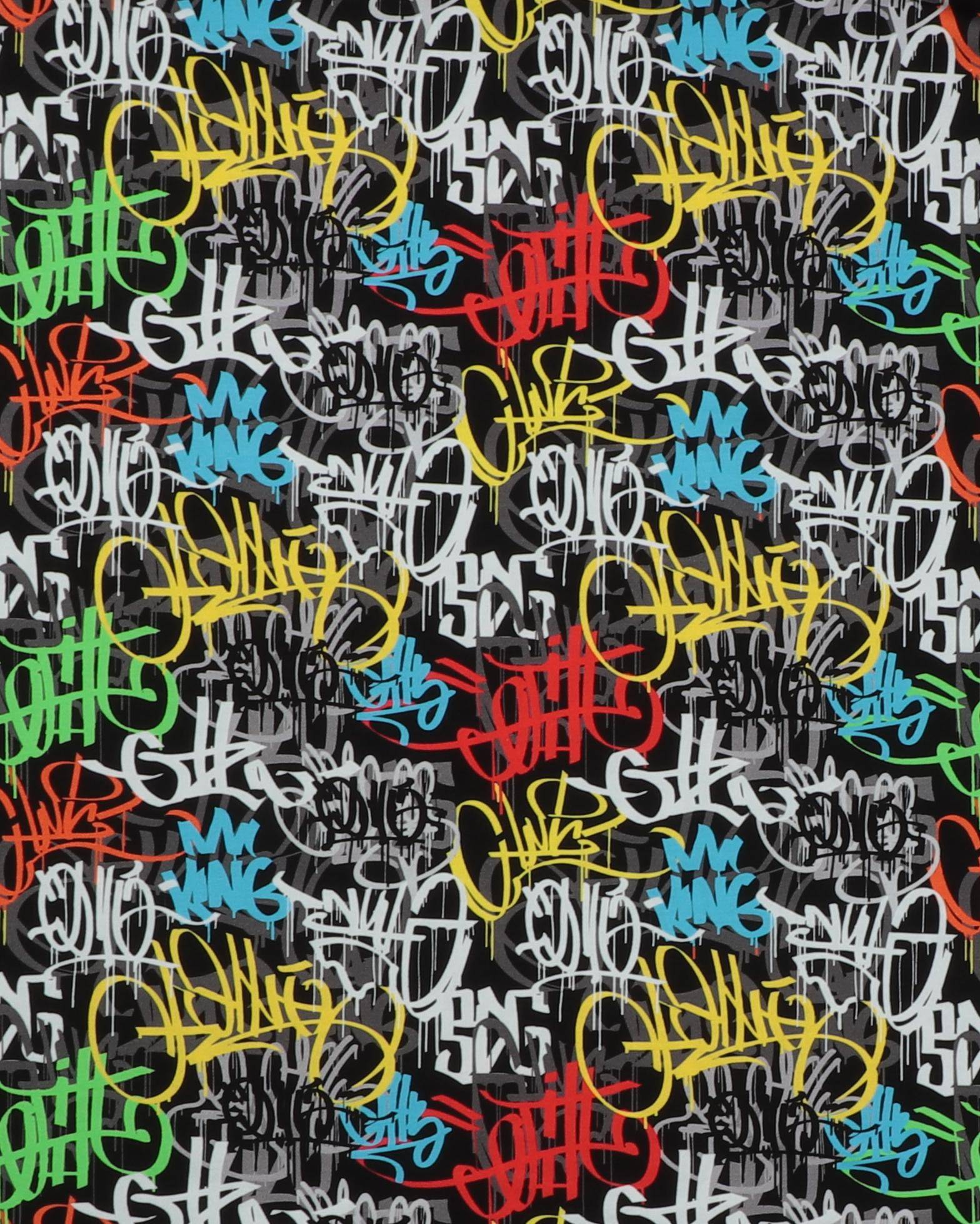 Graffiti rød/gul/grå - Jersey - 95% Bomuld, 5% Elastan