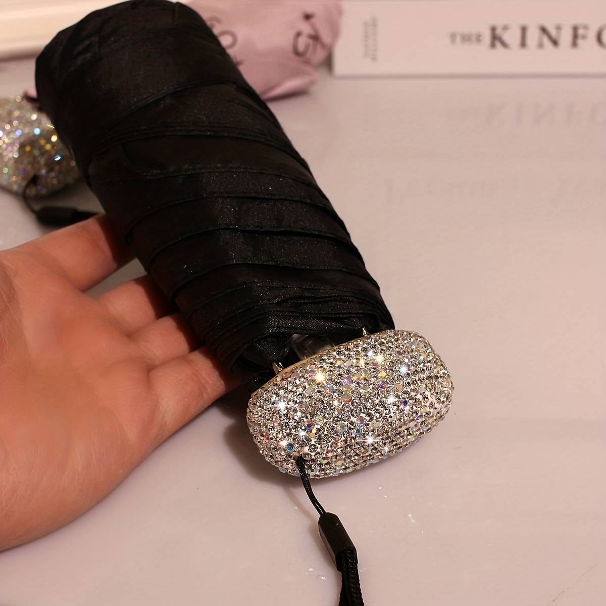 Travel Rhinestones Sun Umbrella 8 Ribs Pocket Lightweight Portable Sunscreen Ultraviolet Protection Sunshade