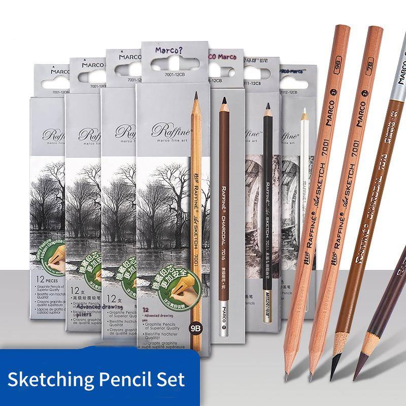 12 stycken Professionellt Rit- och Skissertuschpennset HB 2H 2B 3B 4B 5B 6B 7B 8B 10B 12B 14B Grafit Handmålad Penna Skolmaterial