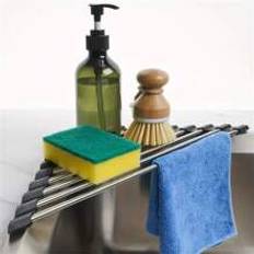 Triangel Roll-Up Dish Torkställ för diskbänk Hörn liten hopfällbar rostfritt stål över diskbänken Multifunktionell KitchenDrainer Caddy Organizer Förv - Grå (En-Storlek)