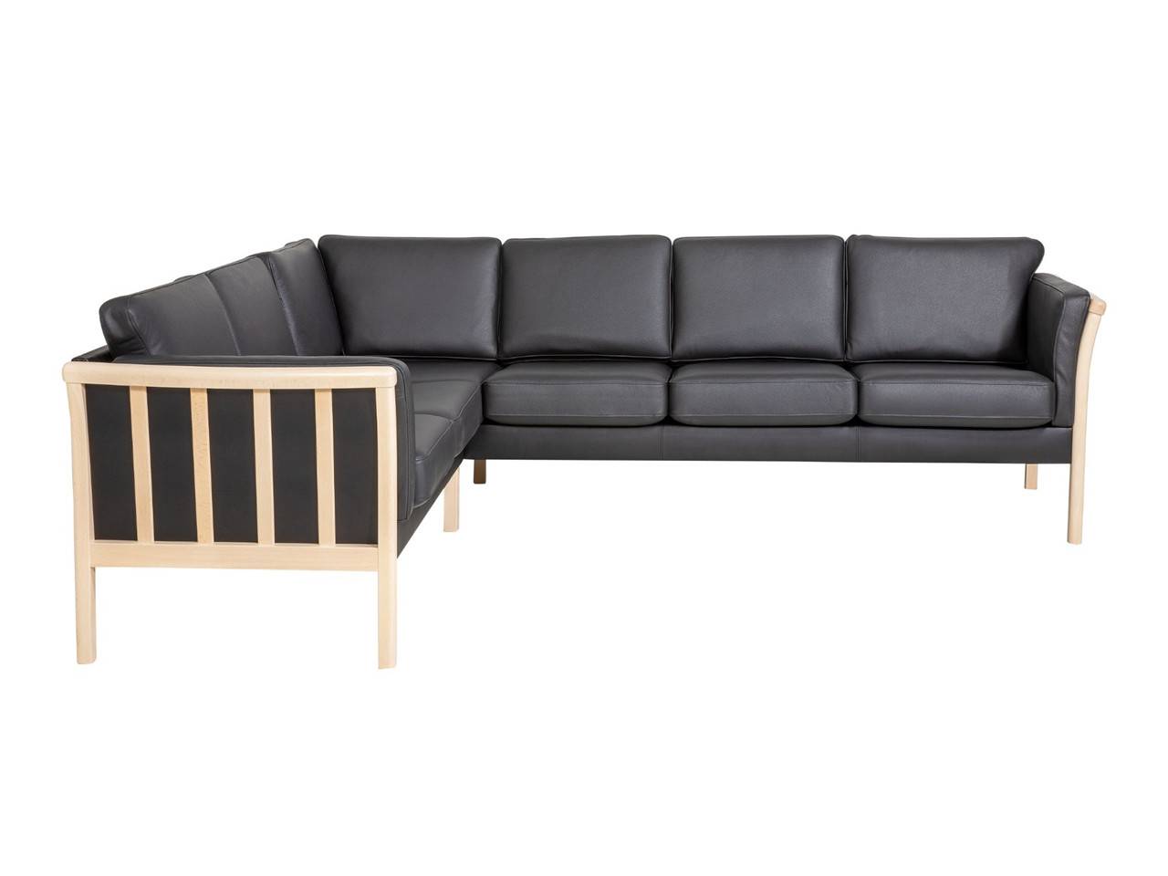 Svane Design Denver hjørnesofa (Hjørnesofa (vendbar) - L260 x B208 cm, Dolaro semianilin læder - sort, Ubehandlet eg)