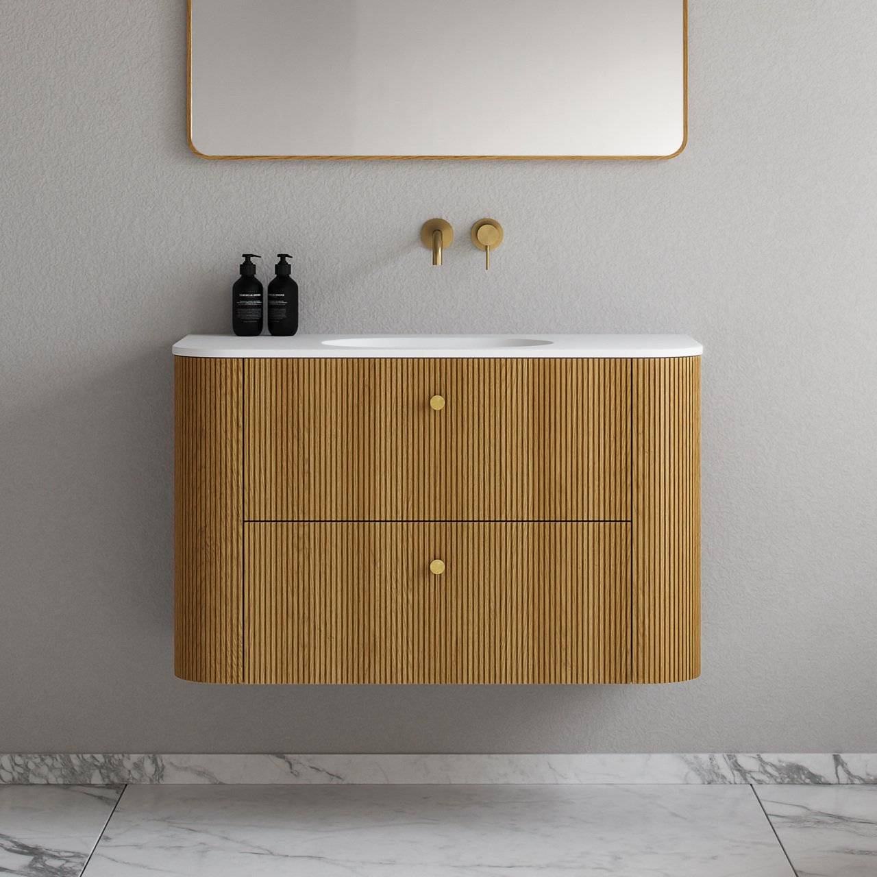 Noorwork 100 - Snedkermøbel i Natur Eg inkl Mathvid Corian® Vaskebordplade Badeværelsesmøbel - fra Bad&Stil.